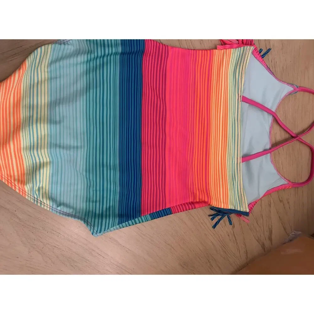 Girls Swimsuit Bright Multicolor Tassels Fringe Retro Fairy Size M Plus